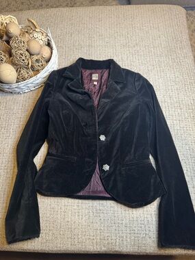 Old Navy Black Velvet Blazer with Decorative Rhinestone Buttons